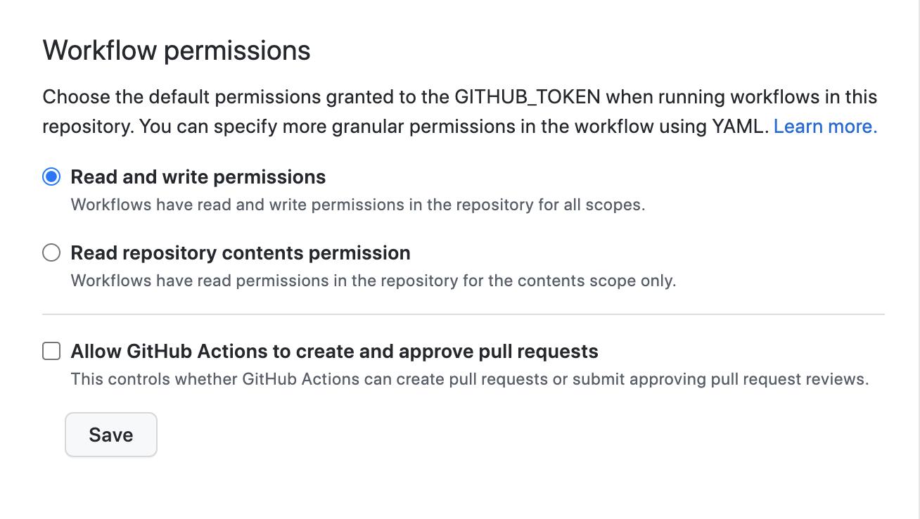 Workflow permissions settings on GitHub